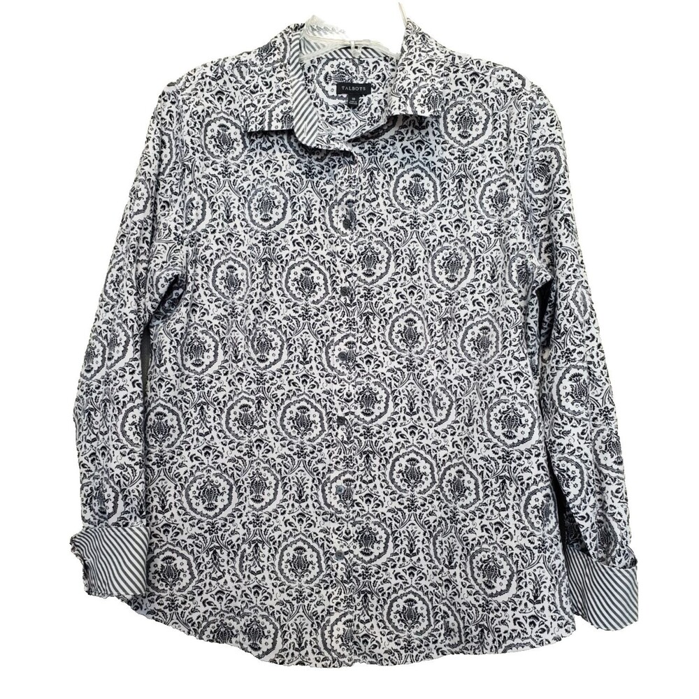 Talbots Wrinkle Resistant Scroll Print Flip Cuff … - image 1